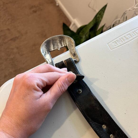 Vintage 90s Genuine Leather USA Made Studded Weaved Woven Size L - Picture 10 of 16